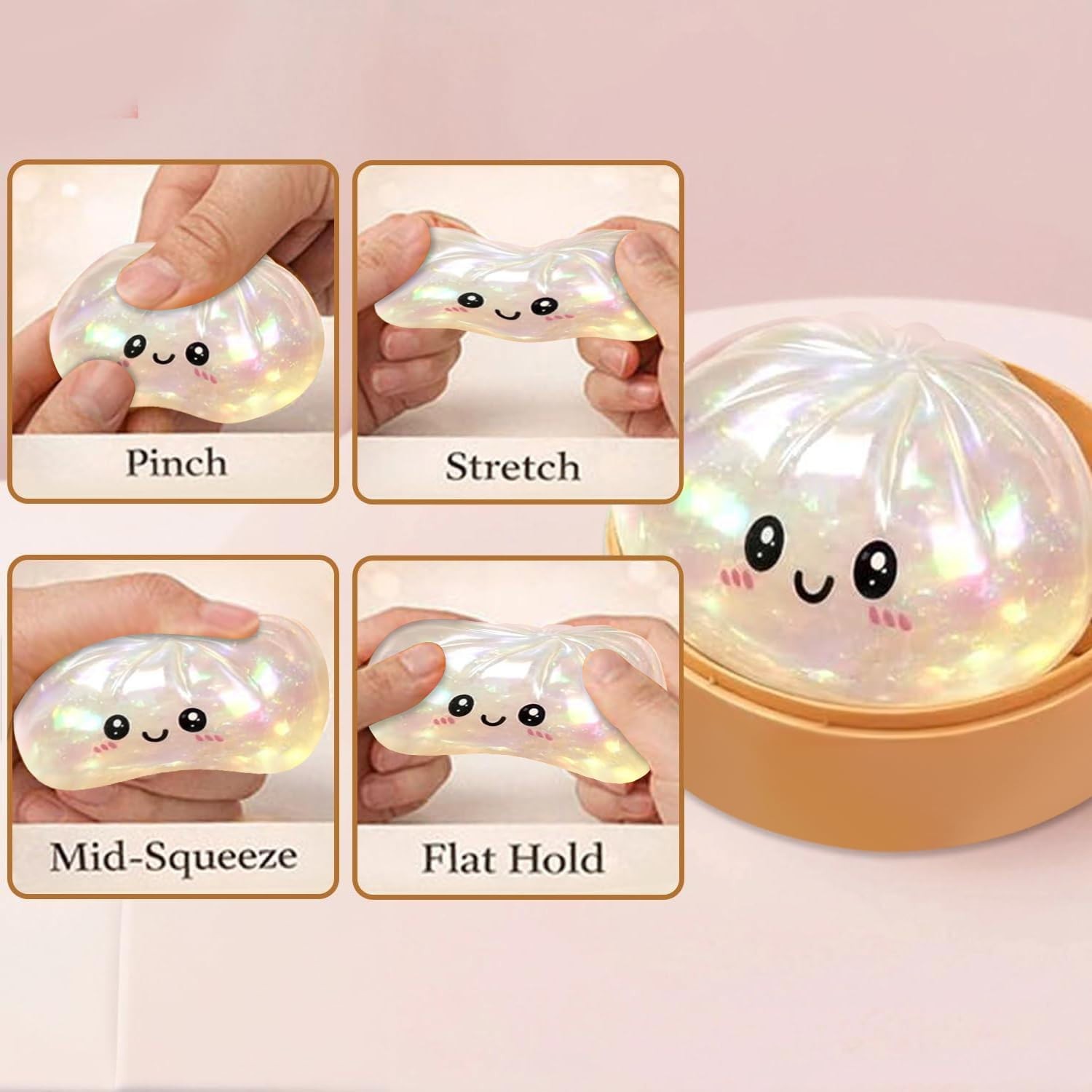 Glitter Dumpling Squishies with Box Sensory Squeeze Fidget Toy for Stress Relief