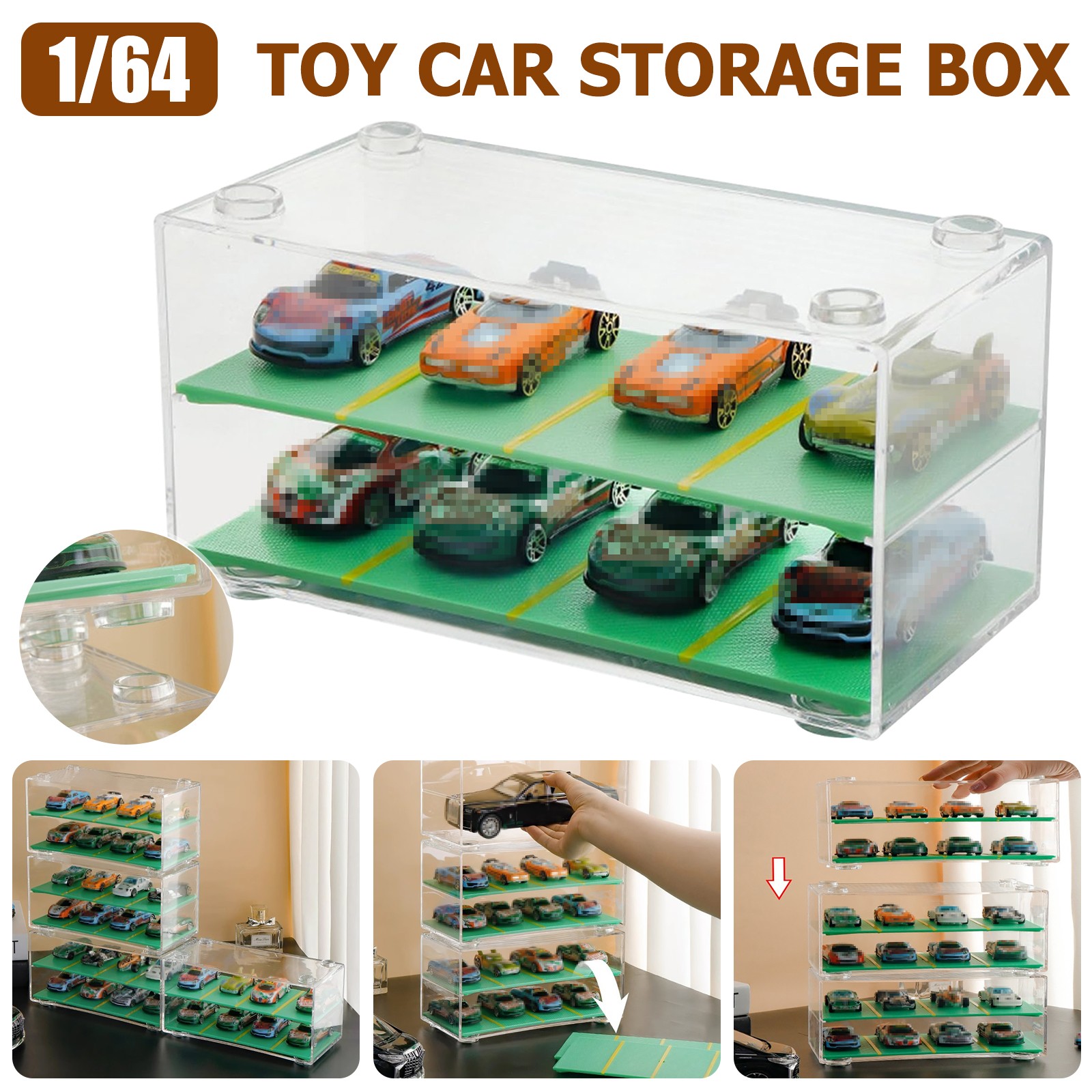 Model Car Display Case for Toy Cars, Matchbox Cars,1/64 Scale Acrylic Display