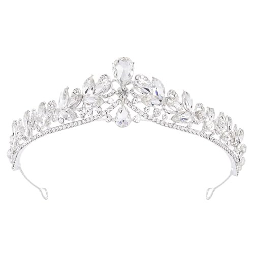 Baroque Wedding Crown with Leaf & Rhinestone for Bride, Pageant, Renaissance