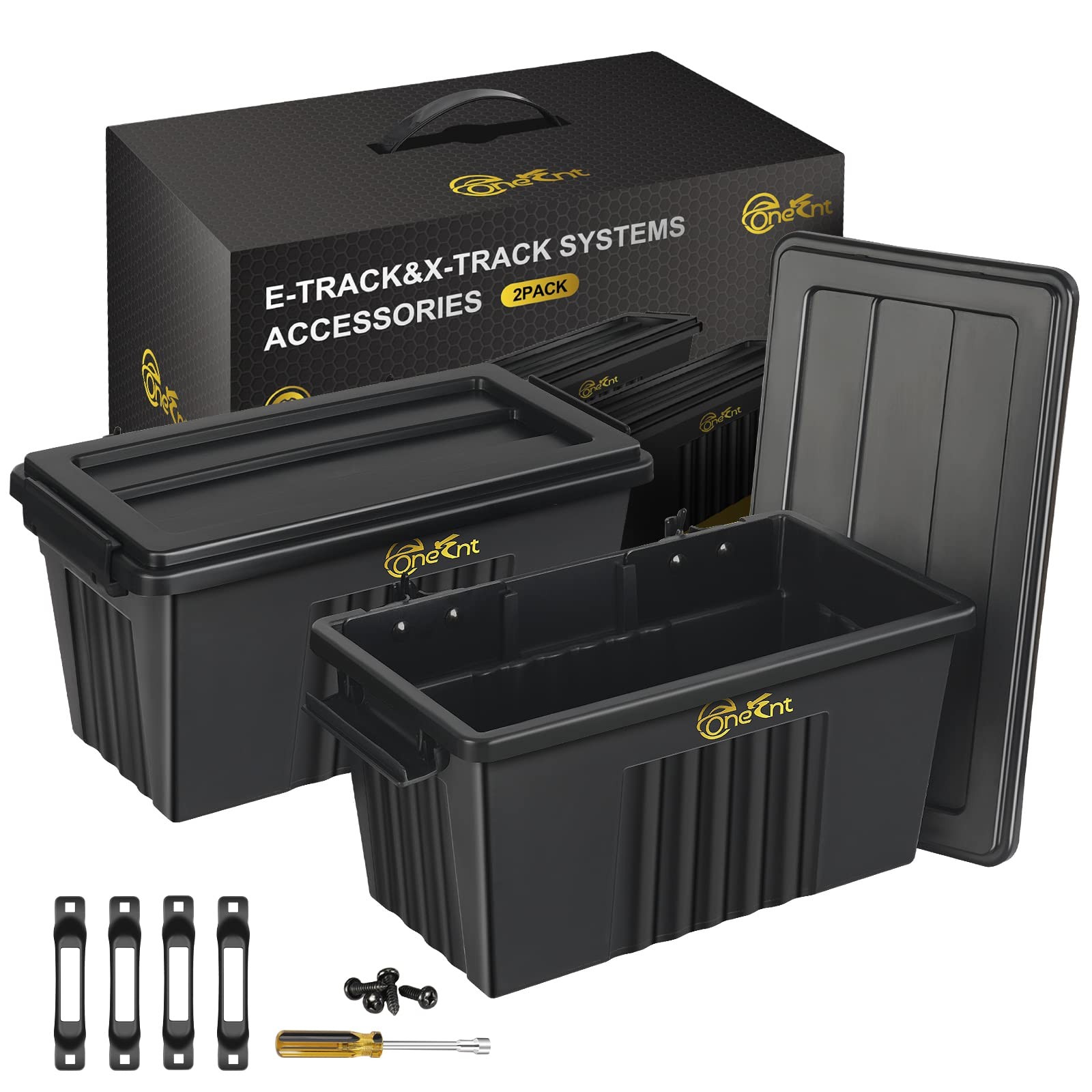 Onesnt 2 Pack E-Track Basket Storage Bin for E Track Medium, Black