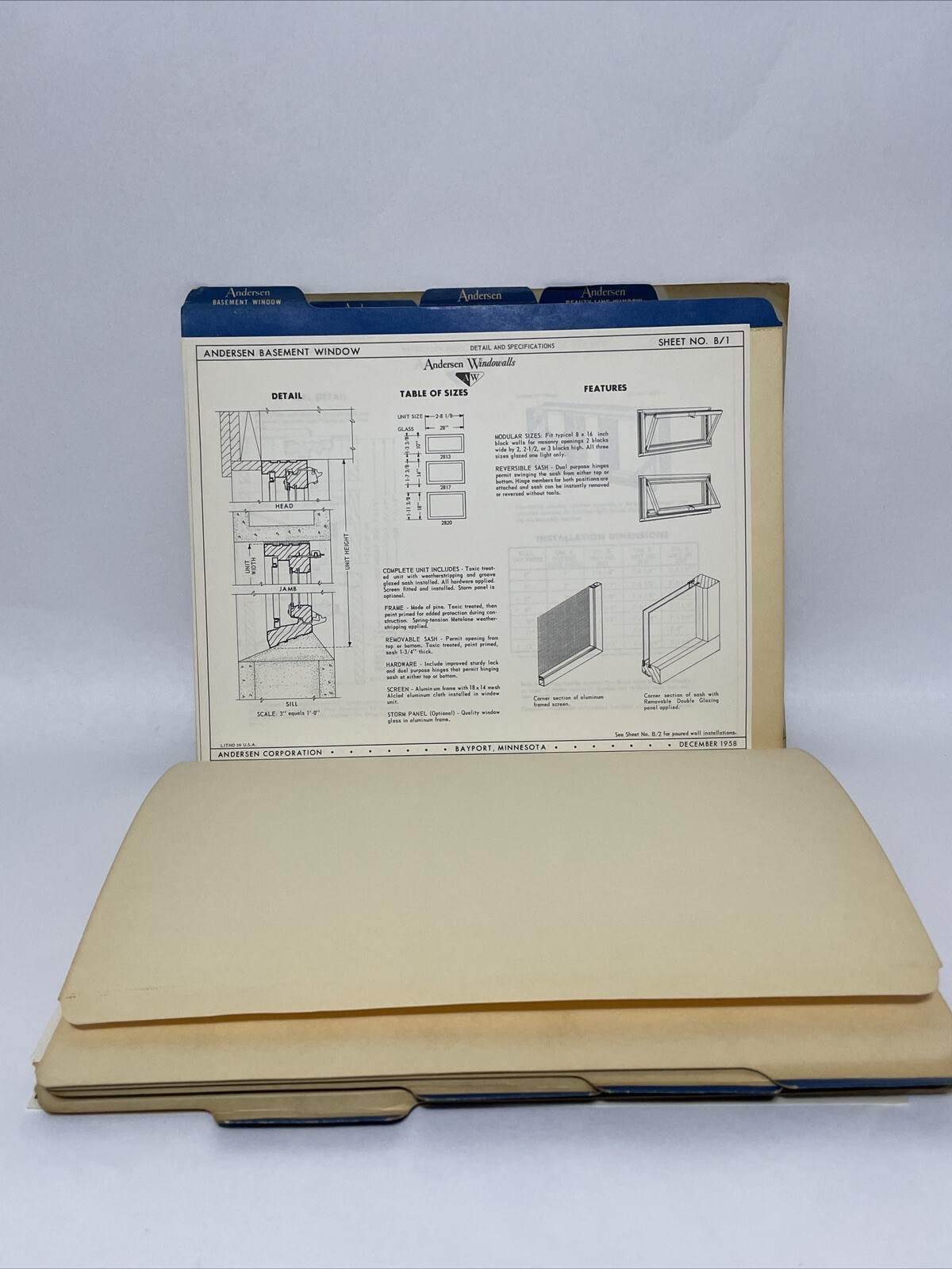 Vintage Andersen Windowall Tracing Detail File, Rare Architecture Folder