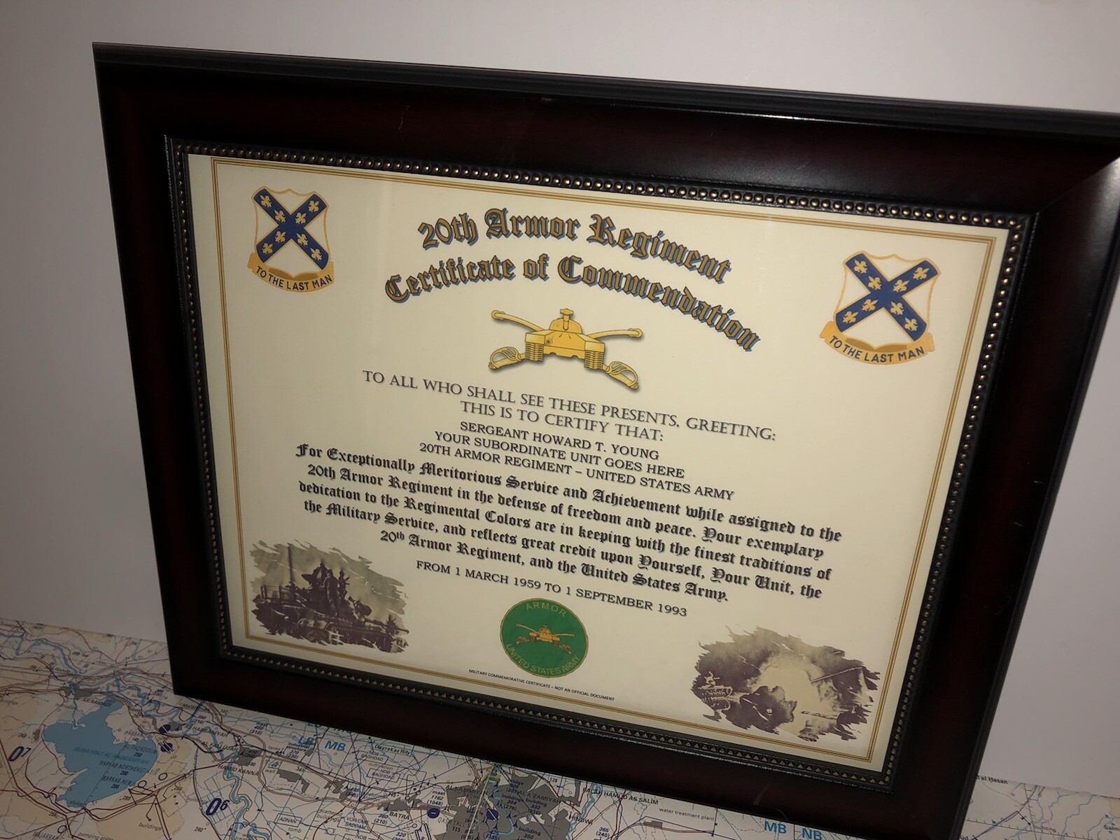 20TH ARMORED REGIMENT / COMMEMORATIVE - CERTIFICATE OF COMMENDATION