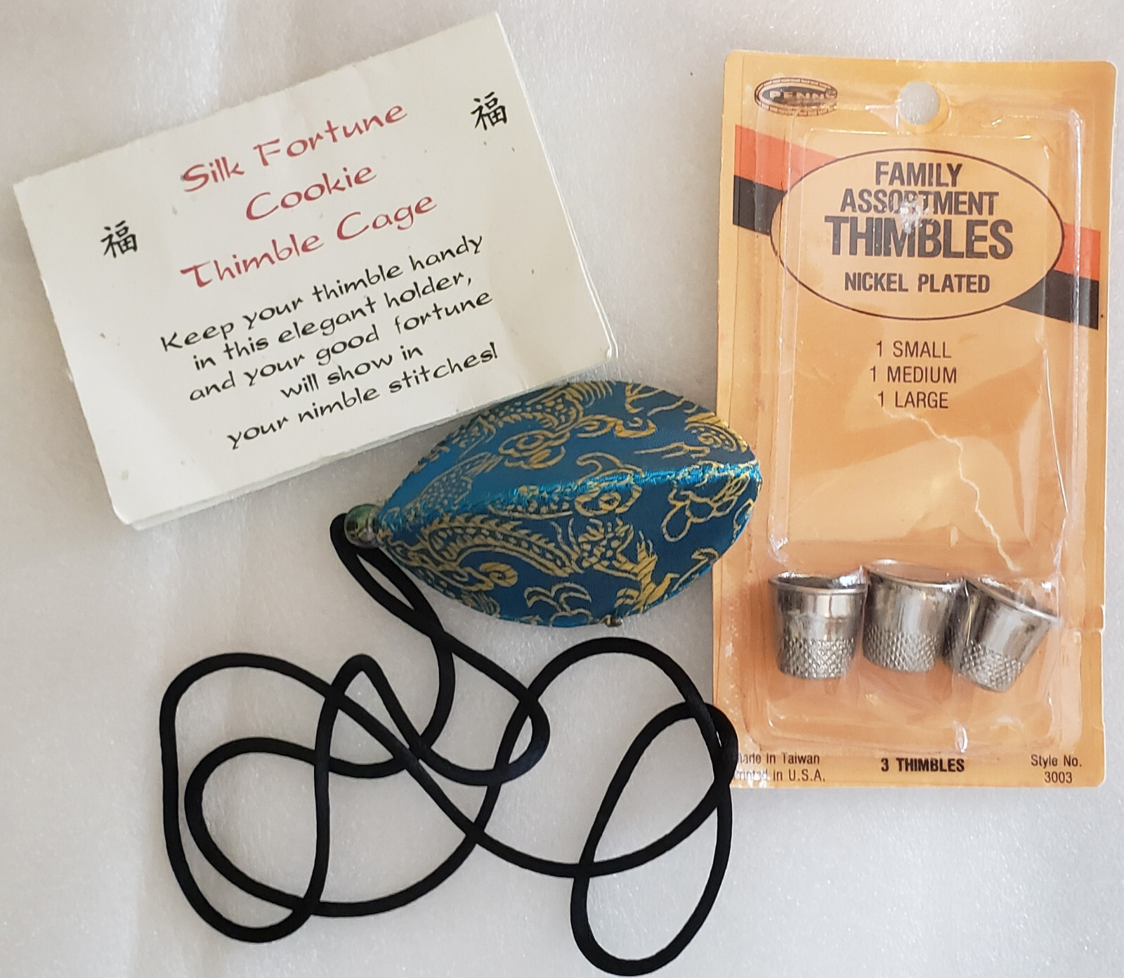 Thimble Case  Silk Fortune Cookie  by Stitchin' Thyme with 3 Thimbles