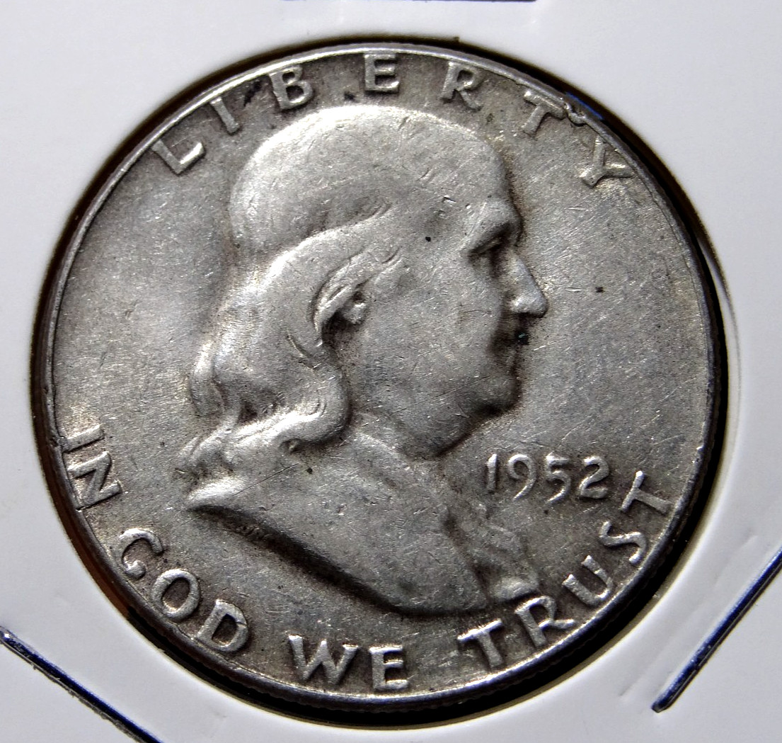 1952-Philadlphia Franklin Half Dollar -90% Silver- US 50 Cent Coin