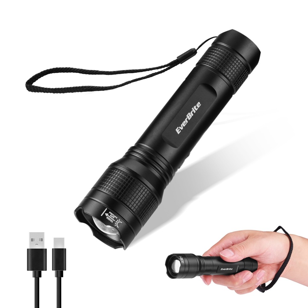 EverBrite 3000LM Rechargeable LED Flashlight Super Bright Zoomable for 5 Modes