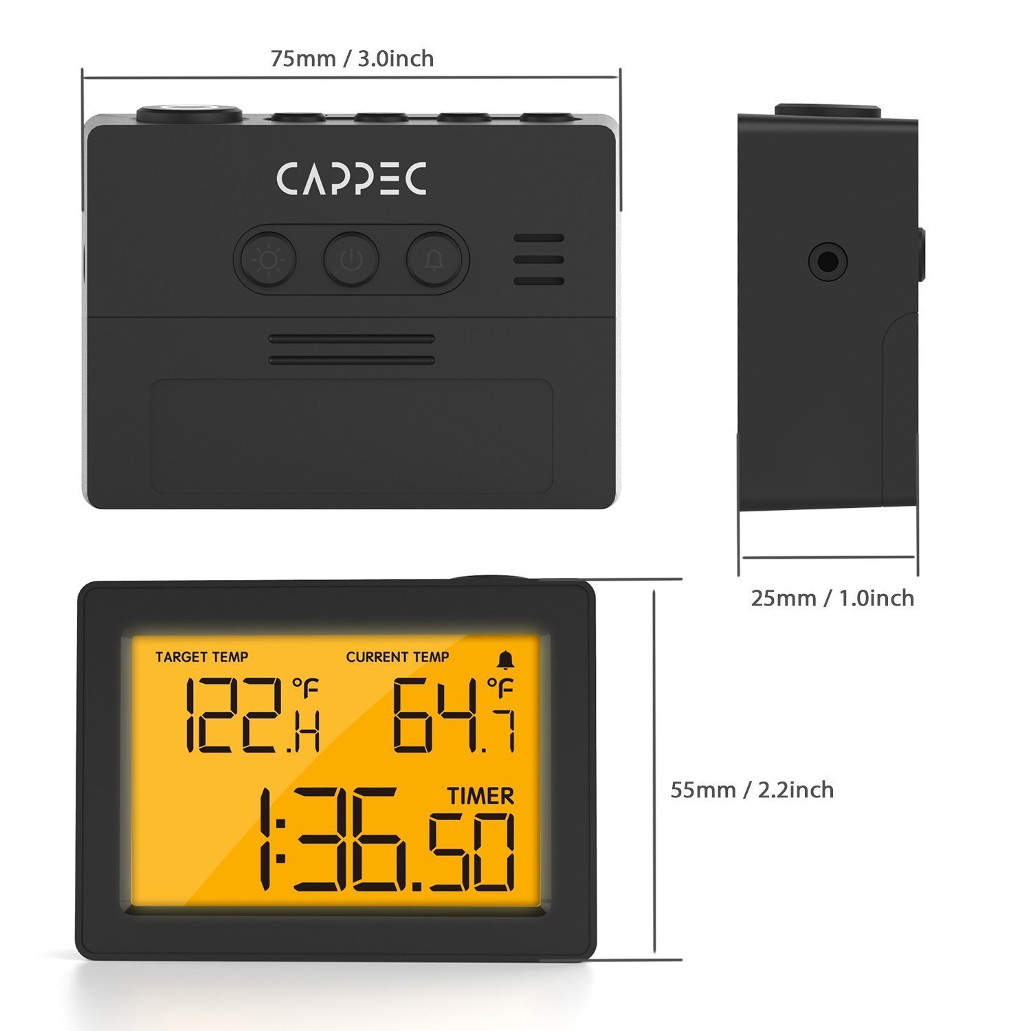 Cappec Instant Thermometer with High/Low Temperature Alarms, Up/Down Timer