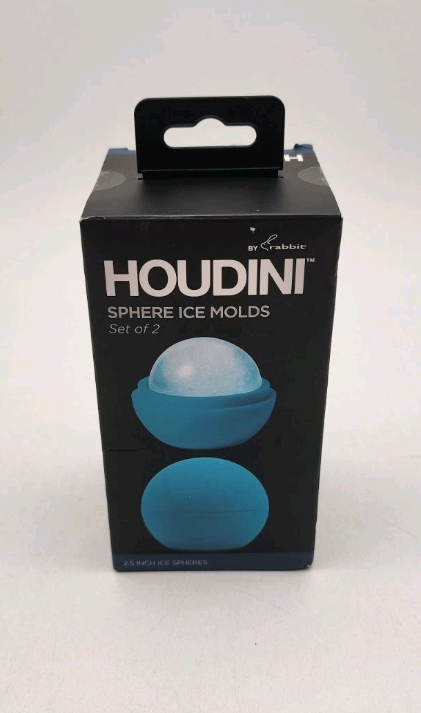 Houdini Large Sphere Ice Tray Mold 2.5 Inch Set 2 Freezer Whiskey Silicone NEW