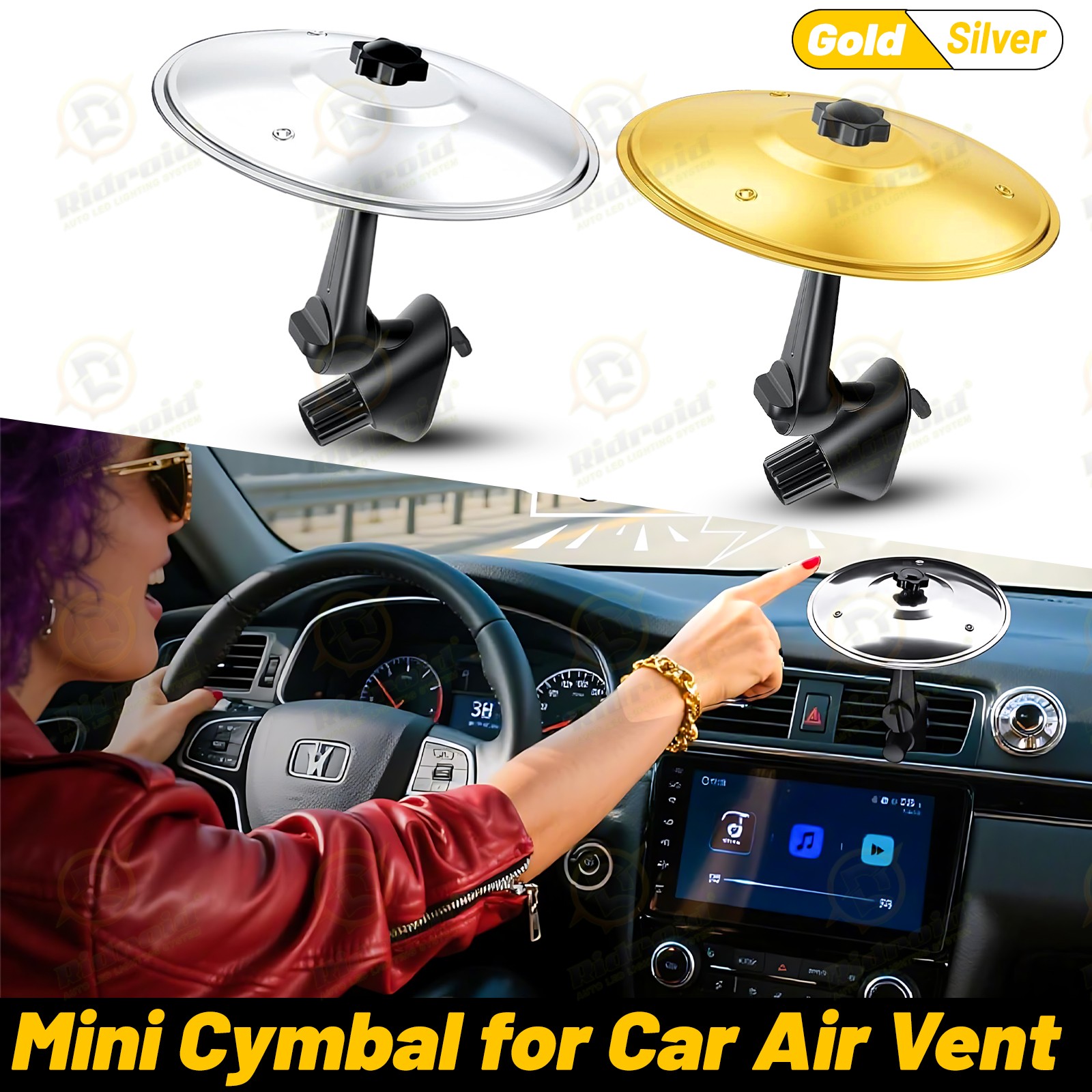 Mini Metal Drum Cymbal for Car Vent Make Driving Fun for Drummer Music Lovers