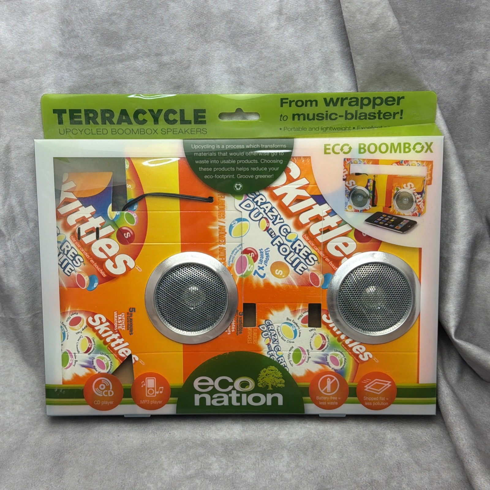Y2K Recycled Skittles Eco Nation Boombox Upcycled Cd Mp3 Vintage NEW D2