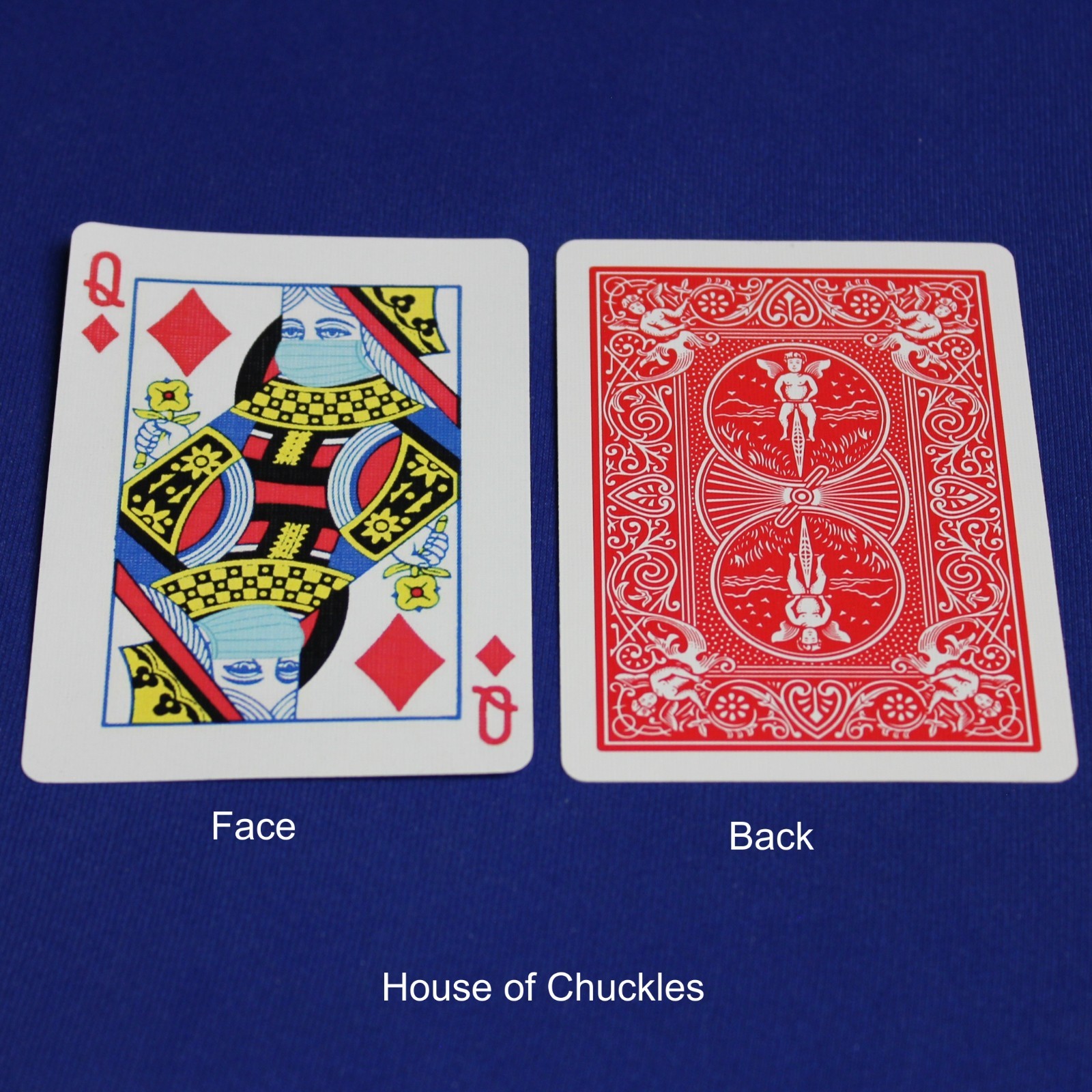 Covid Masked Queen of Diamonds, Bicycle Printed Gaff Card, Red