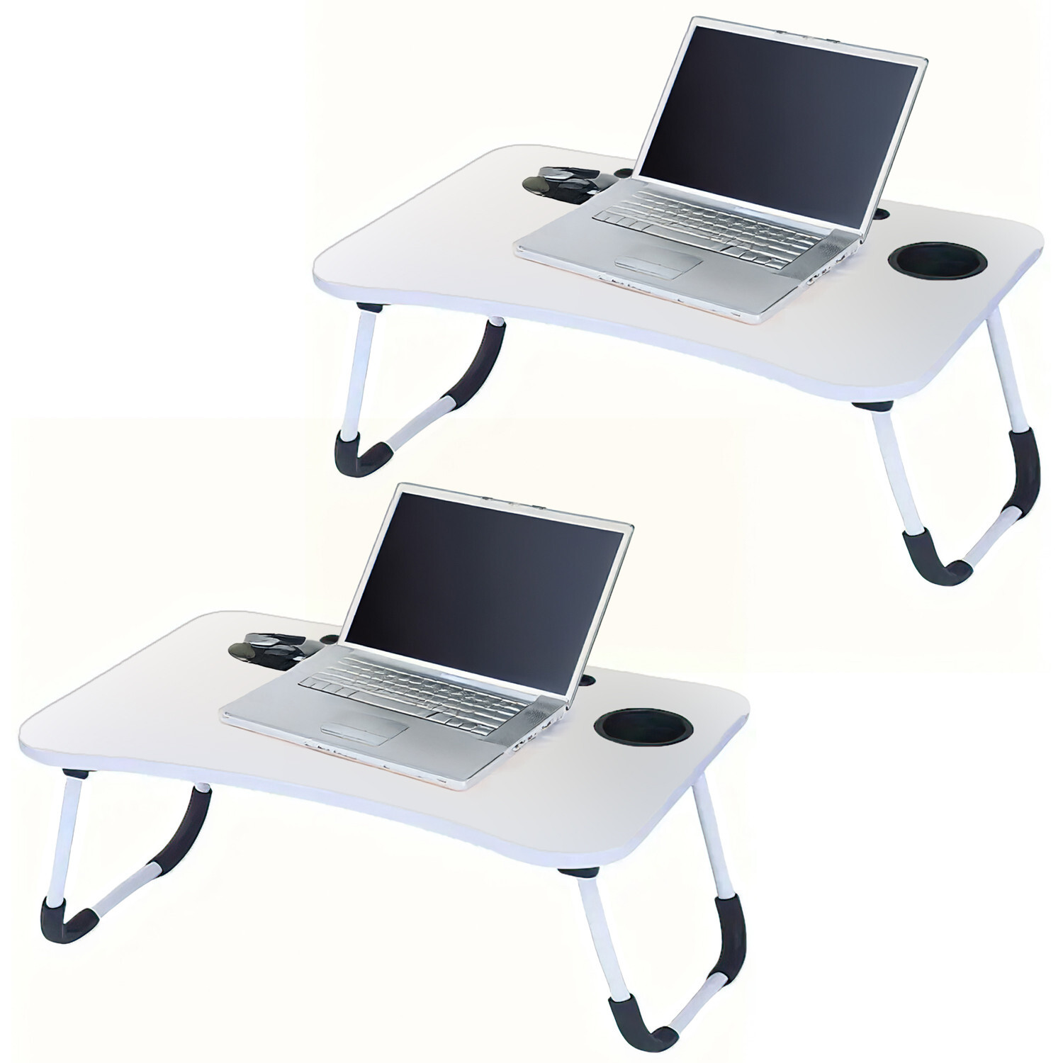 ICE ARMOR 2-PC Laptop Tray Lap Desk Stand Foldable Bed Table Cup Slot White