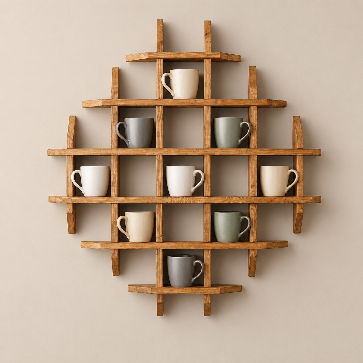 Wooden Coffee Mug Rack Wall Mounted Oak Walnut Cup Holder Kitchen Organizer