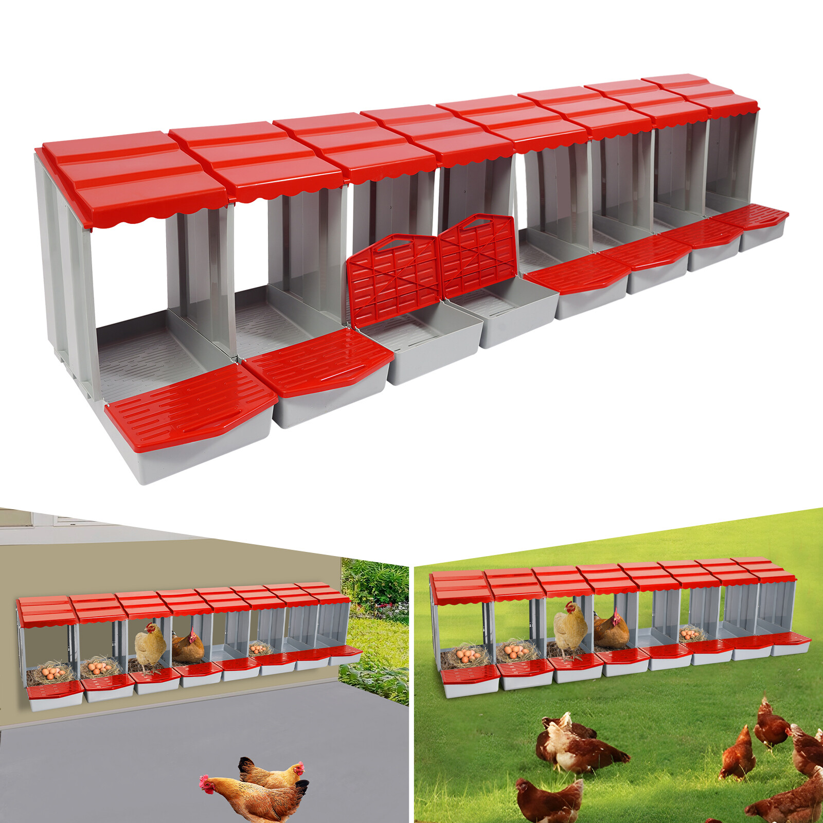 8-Compartment Chicken Nesting Box with Egg Collection Chicken Laying Boxes Farm
