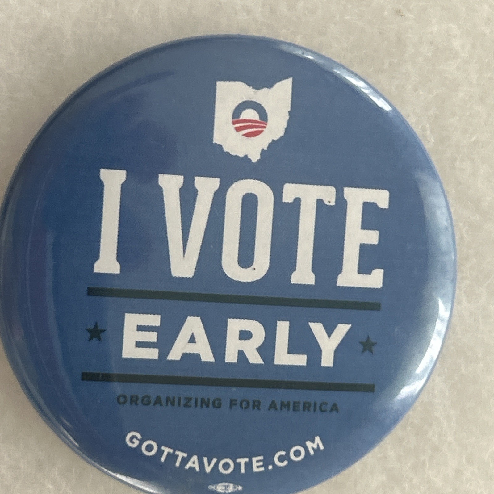 Ohio I Vote Early Barack Obama  2 1/4” pinback button pin