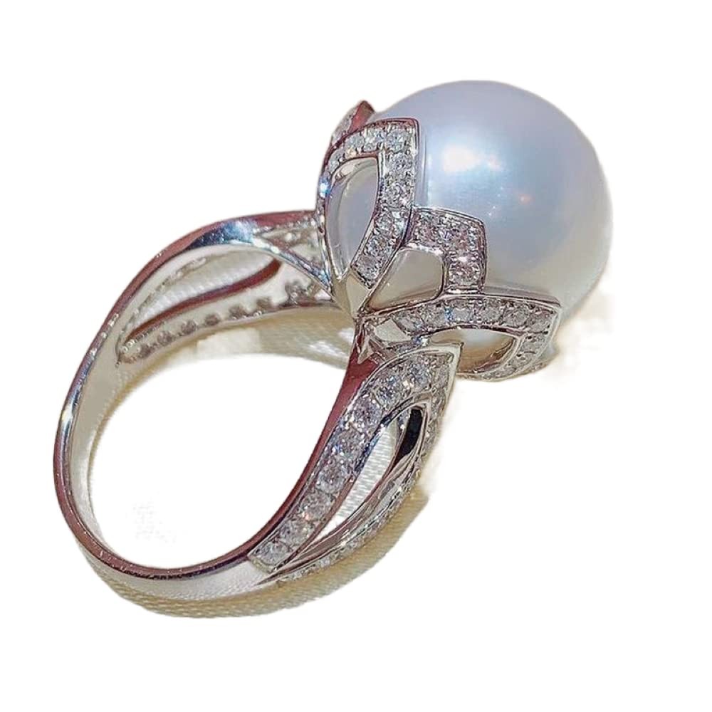 925 Sterling Silver Shining Pearl Cubic Zirconia Rings Diamond Rings for Wome...