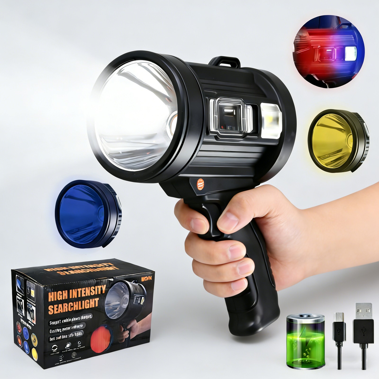 Super Bright LED Searchlight 900000lm Rechargeable Spotlight Handheld Flashlight