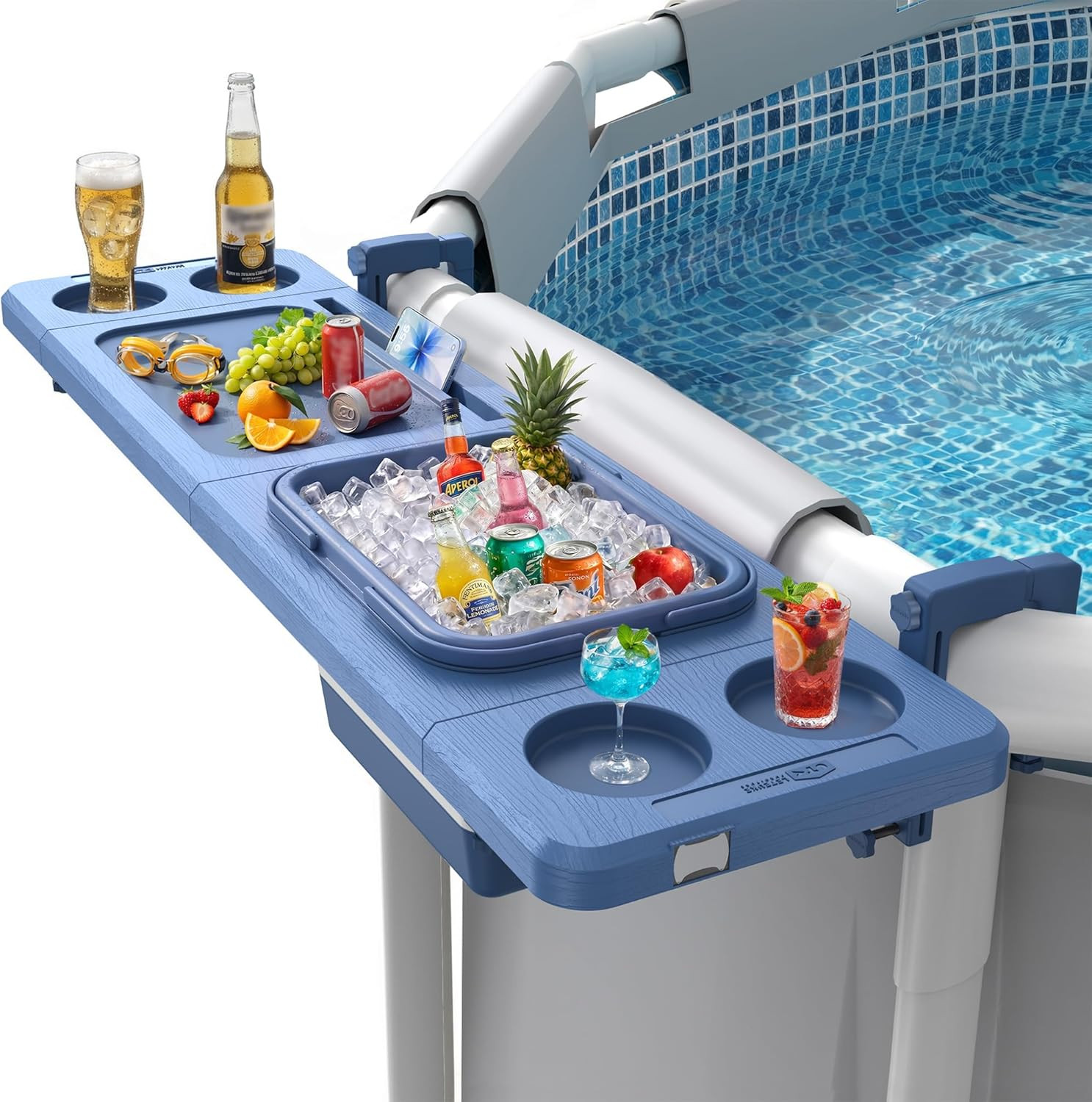 Poolside Bar with Ice Bucket, Poolside Bar Table with Adjustable Support Bracket