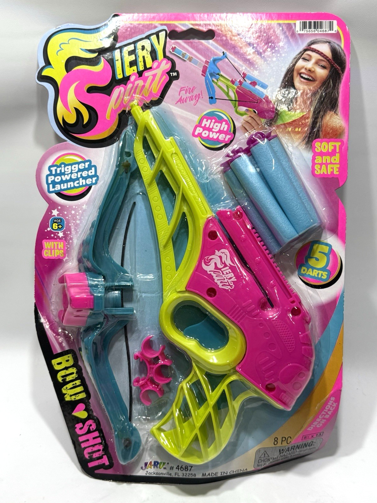 JA - RU Fiery Spirit Bow Shot - Crossbow for Kids 8 pc age 6+ , 5 Darts w/ Clips