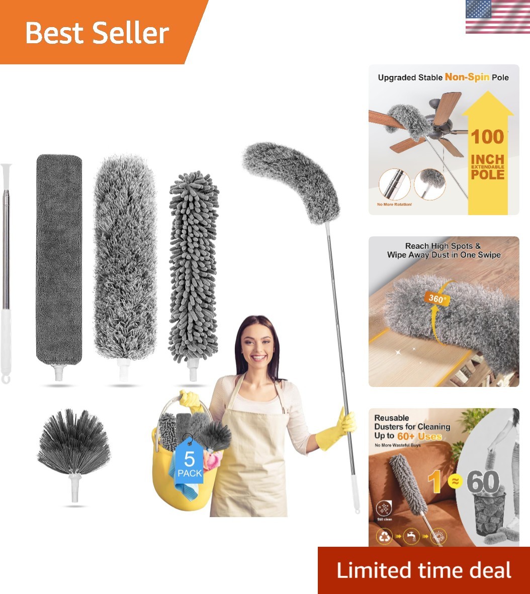 Microfiber Duster Kit for High Ceilings – 100'' Extendable Convenience