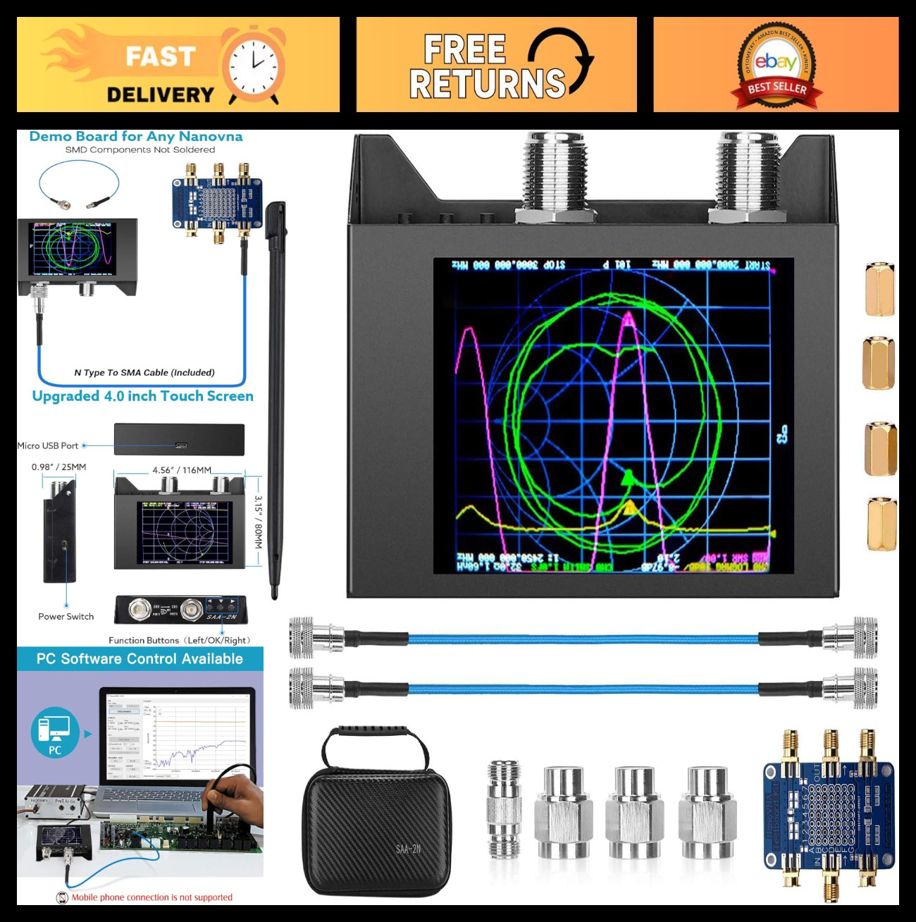 Vector Network Analyzer Antenna Analyzer 50KHz-3GHz with LCD Screen & Kit