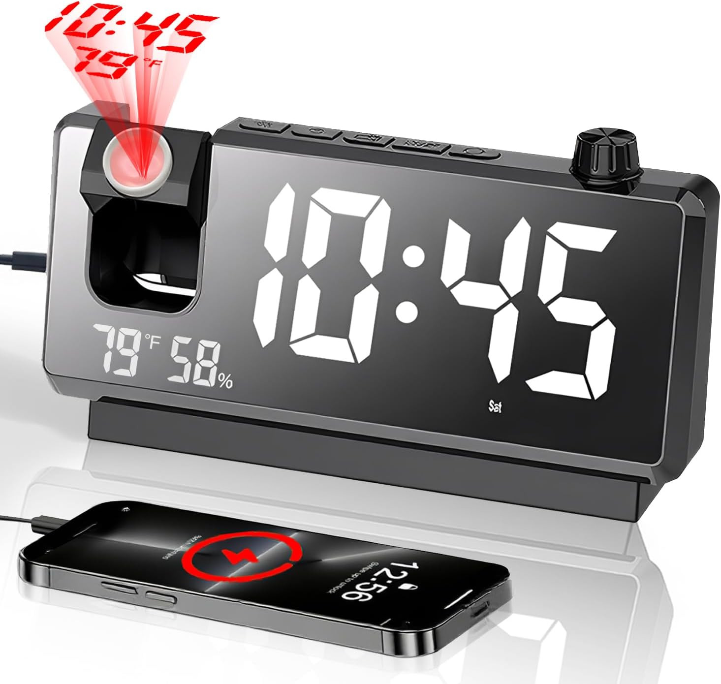 Projection Clock For Bedroom Ceiling, Alarm Clocks With 180° Rotatable Projector