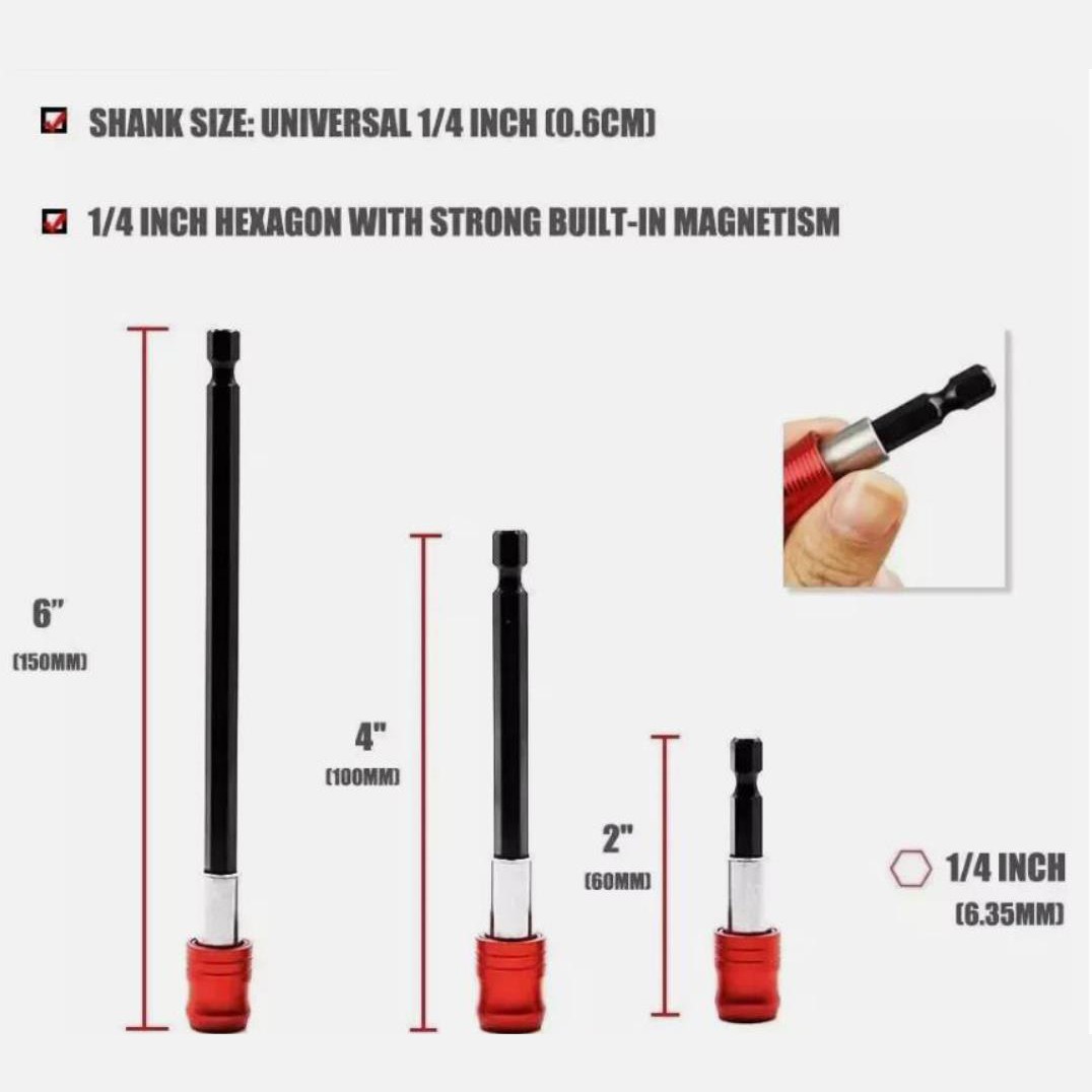 6pc Quick Release Magnetic 1/4 Hex Shank Screwdriver Extension Holder Drill Bit