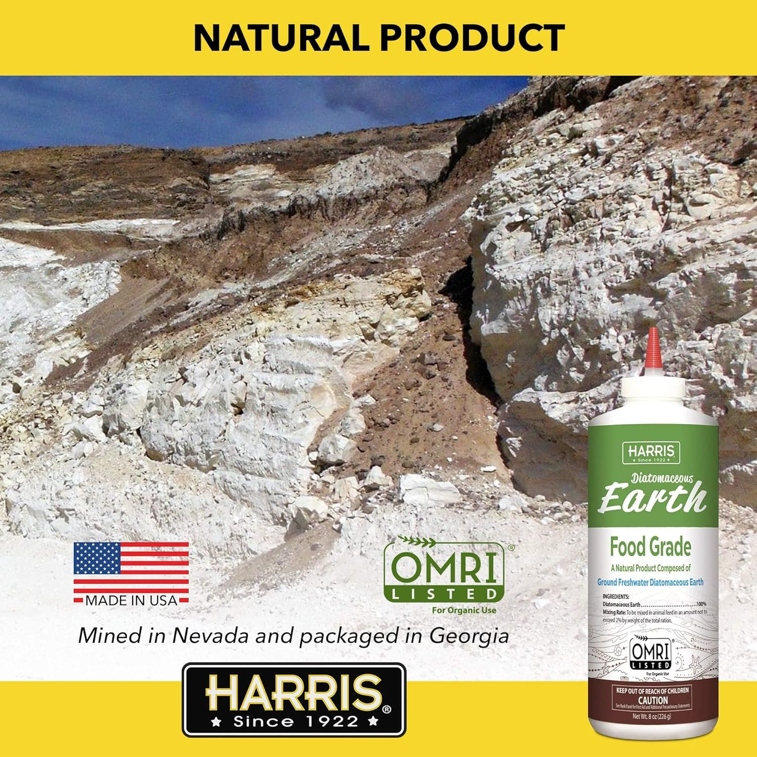 Diatomaceous Earth Food Grade, Half Pound with Easy Application Puffer Tip