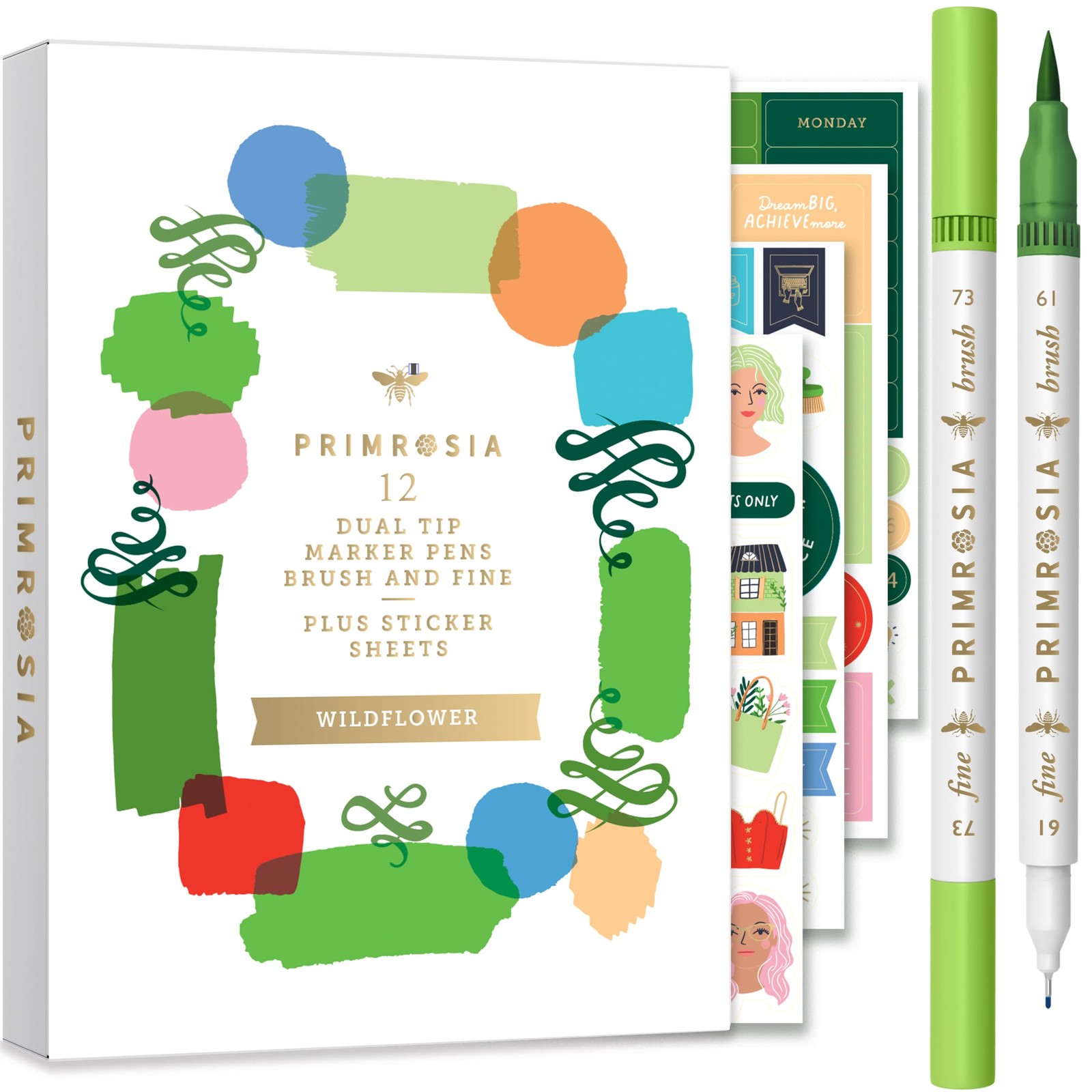 Primrosia 12 Dual Tip Watercolor Marker Pens 1 Count (Pack of 12), Wildflower
