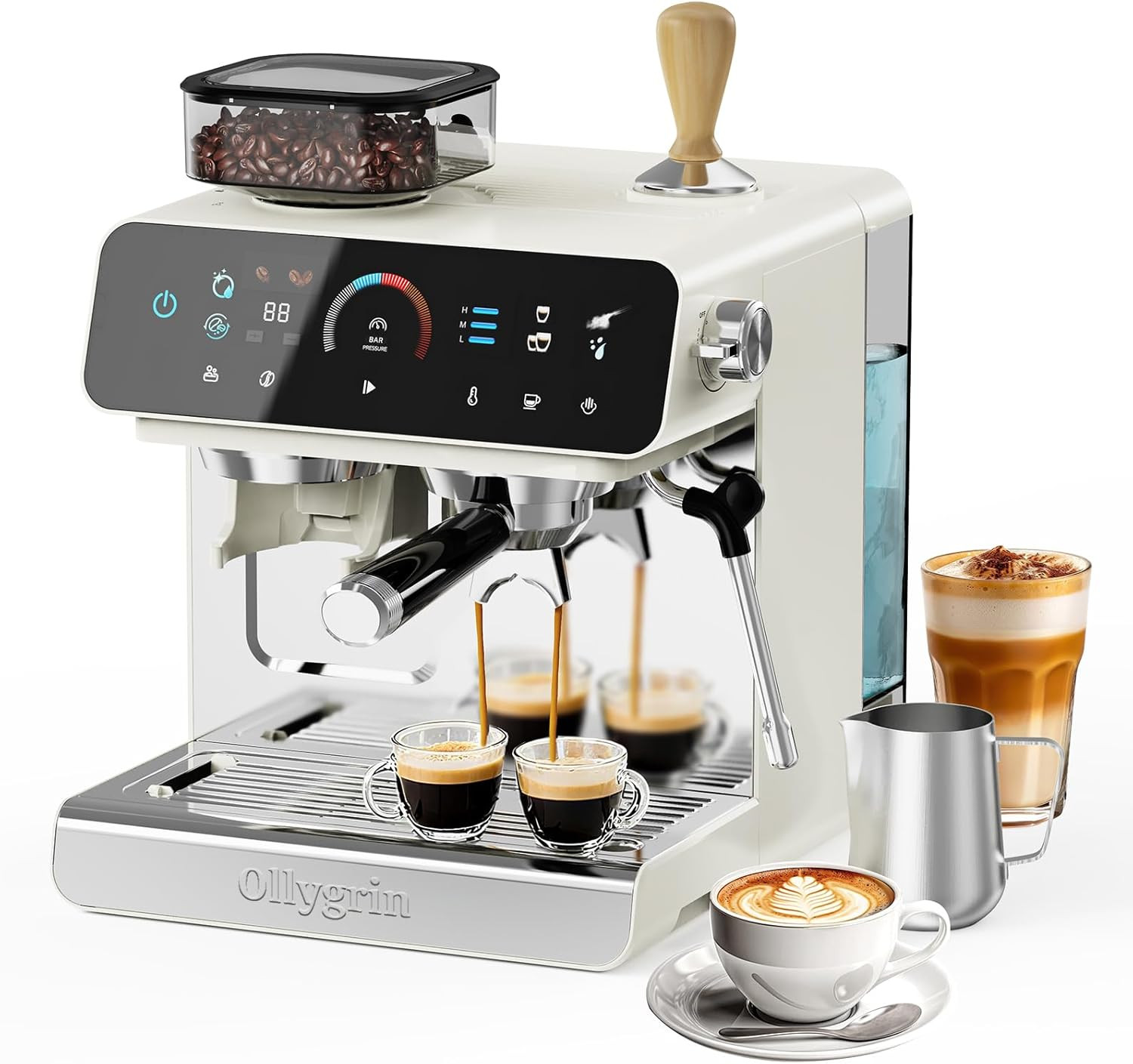 20 Bar Espresso Machine with Grinder & 19 Settings for Perfect Coffee