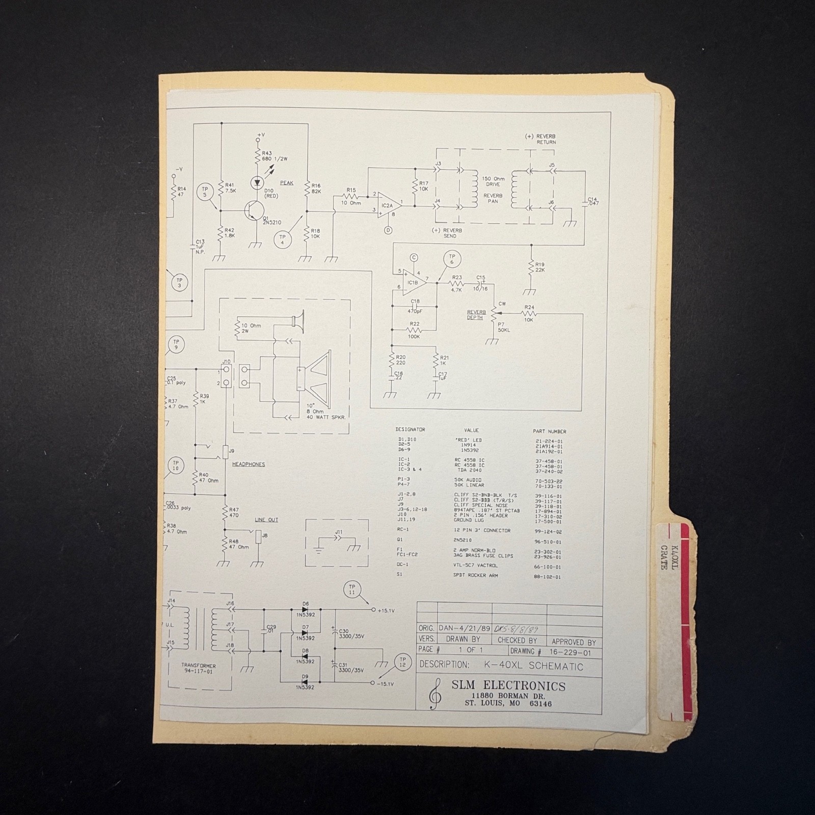 VINTAGE CRATE K40XL SCHEMATIC DIAGRAMS
