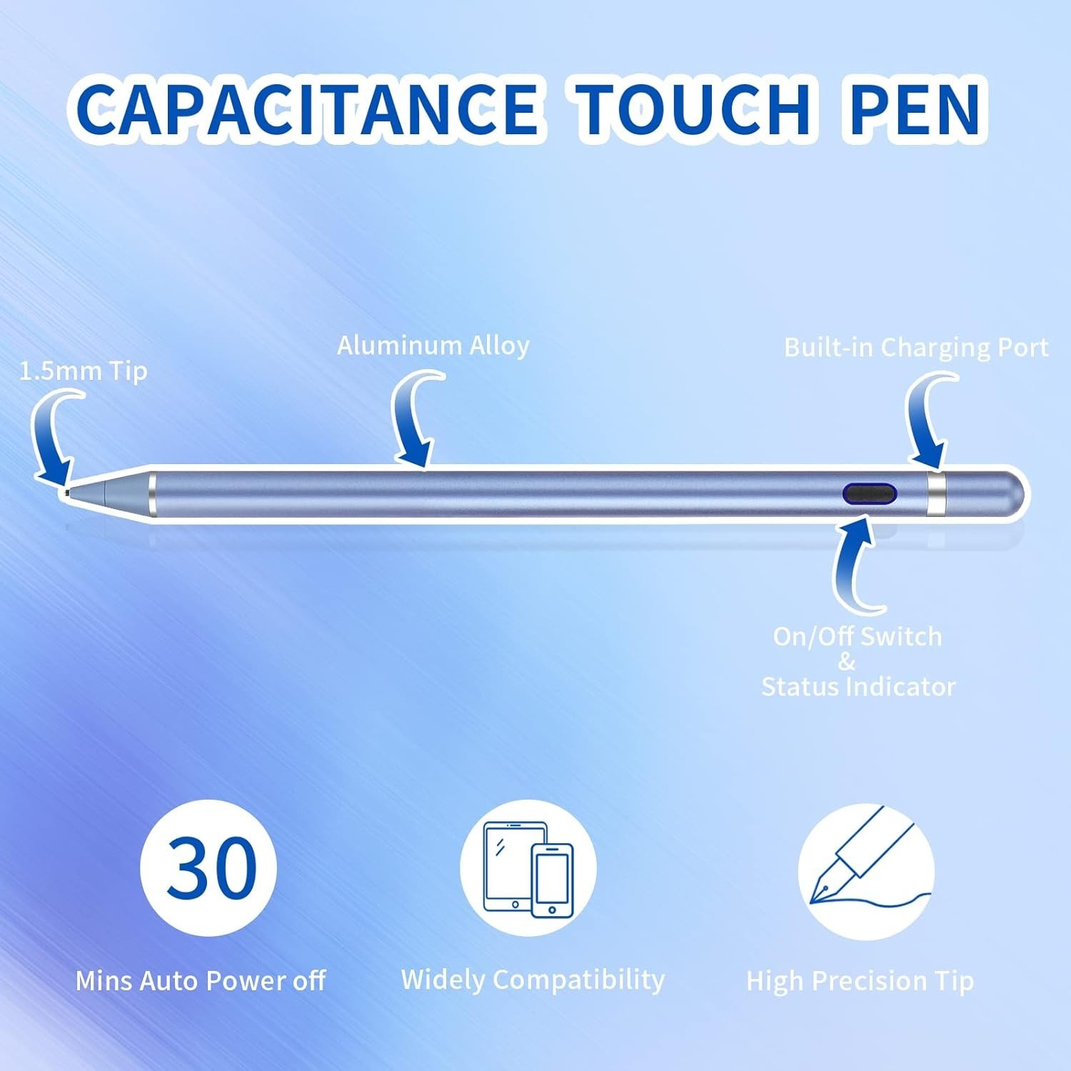 Active Stylus Pen 1.5mm Fine Copper Tip Compatible with iPhone iPad - Precise