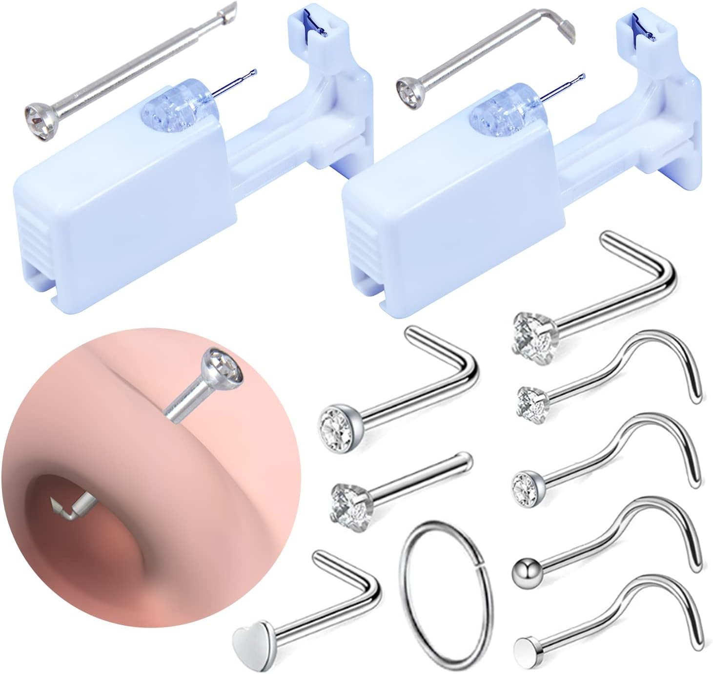 2 PCS Disposable Nose Piercing Gun Self Kit Nose...