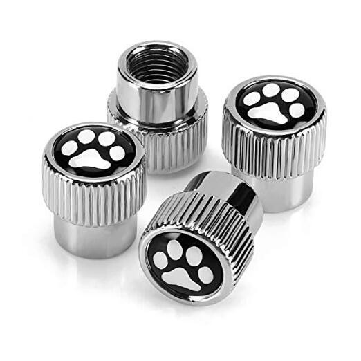 Car Alloy Steel Tire Valve Stem Caps, 4 Pack Universal Dog Paw Car White Paw
