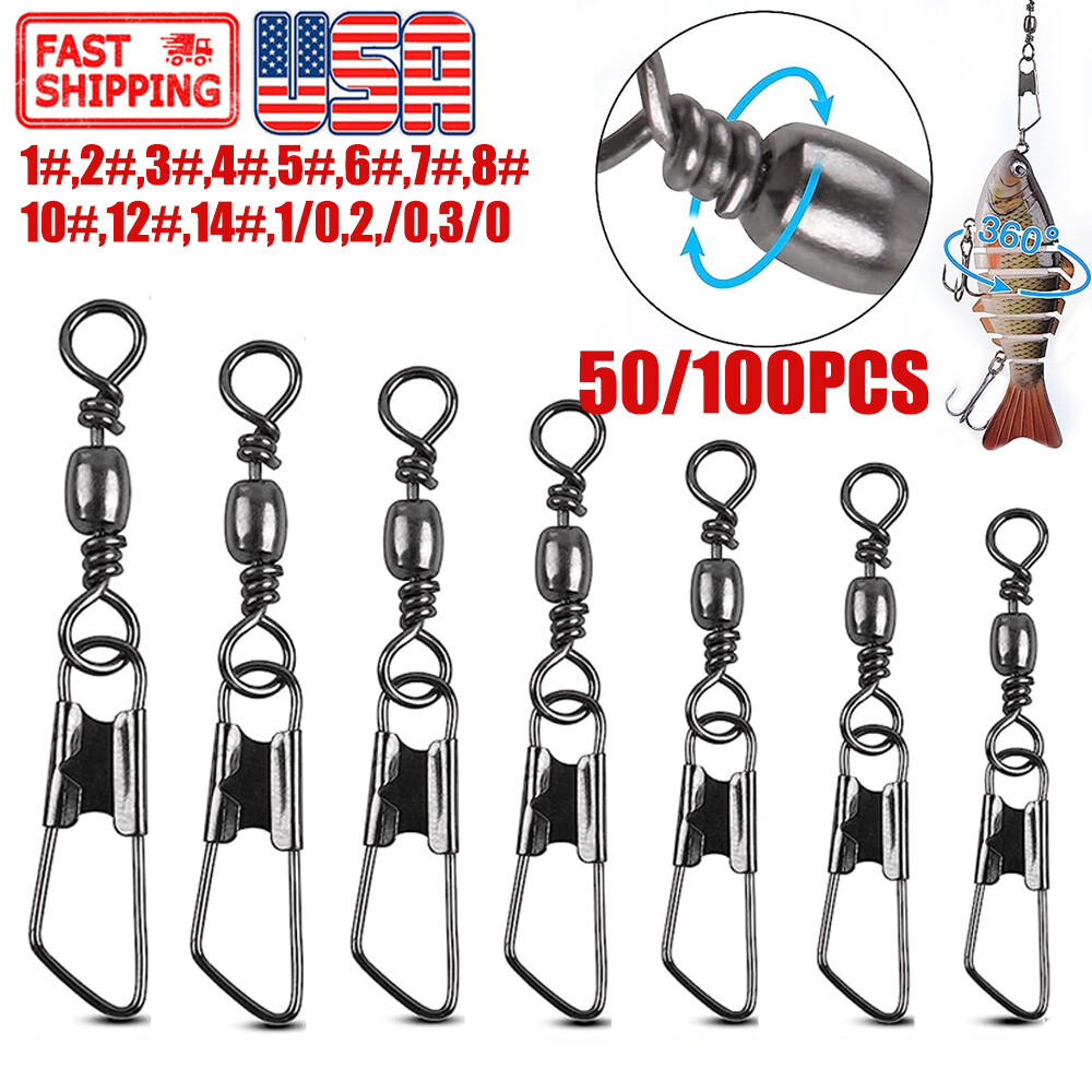 50/100PCS Fishing Barrel Swivel with Interlock Snap Fishing Swivel Size 14#-3/0
