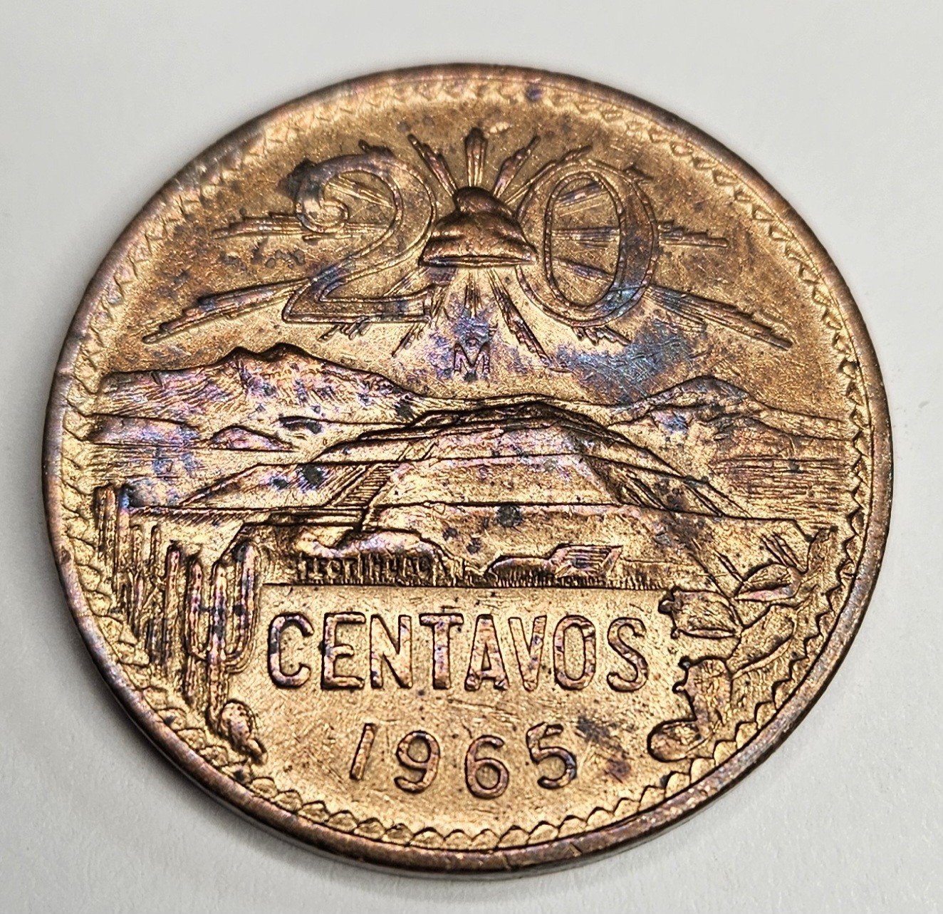 1965 Mexico 20 Centavos - Mexican Coin - Bronze - World Coin - Liberty Cap - L9