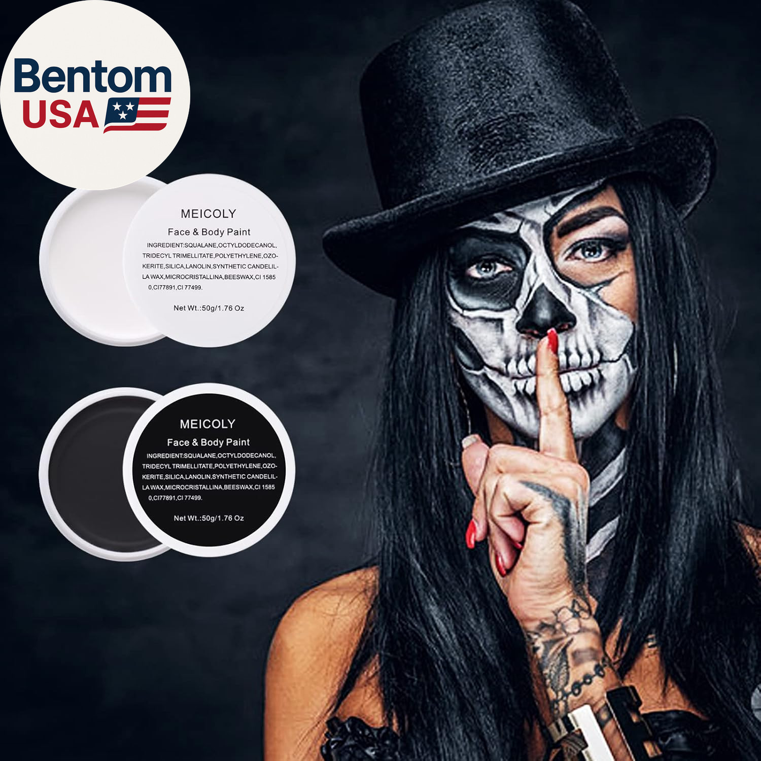 6Pcs Halloween Makeup Kit,Black White Face Paint Clown White Makeup,Classic Pro
