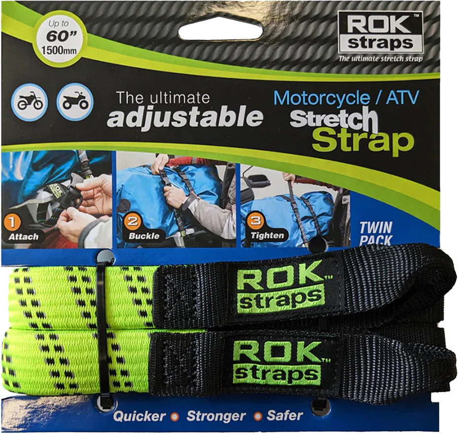 Rok Straps Adjustable Motorcycle Luggage Straps 1500mm 60" 2 Pack - Green/Black