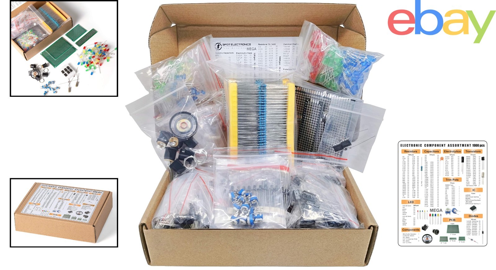 1900 Piece Electronic Components Set Including Resistors, Diodes and Transistors