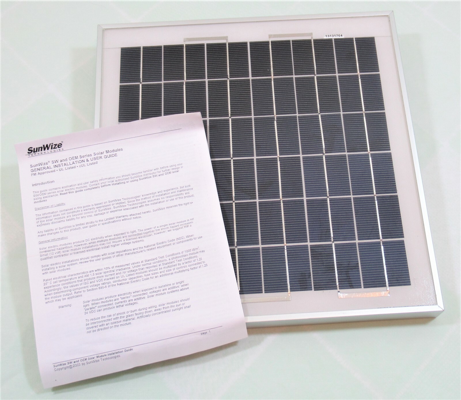 SunWize Solar Panel 10W  OEM10 OEM 10  13151764  16.4V Rated
