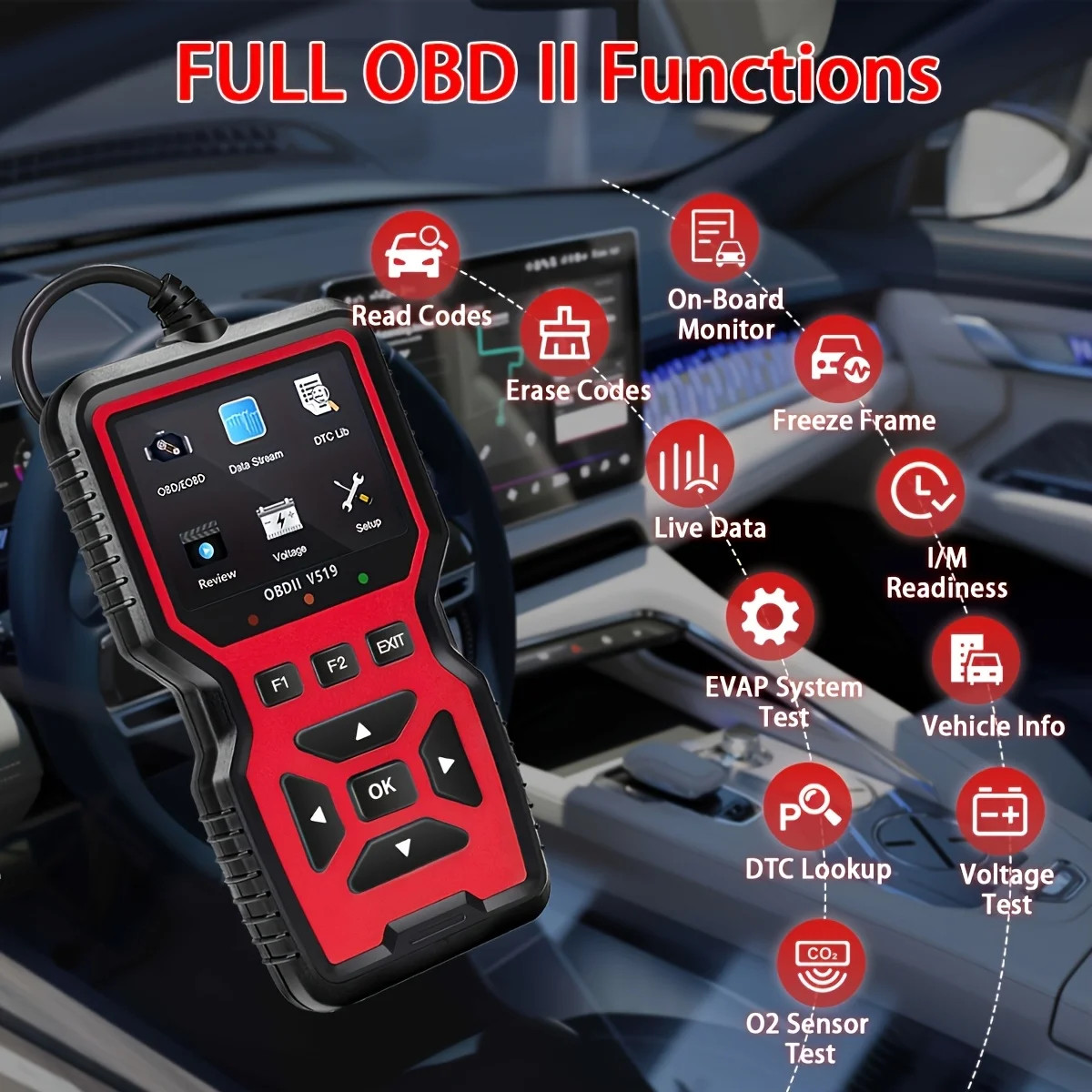 Professional OBD2 V519 Scanner - 2026 Upgraded OBDII + CAN Code Reader US