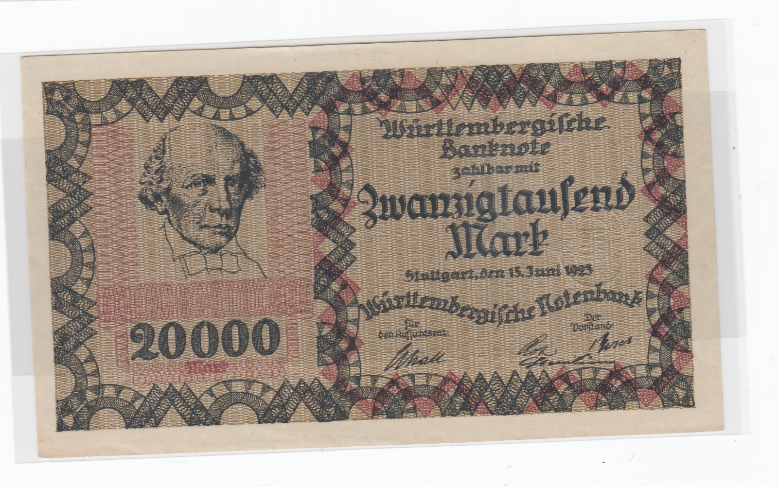 Germany 1923  20 000 Mark Württembergische Notenbank 1923 Stuttgart