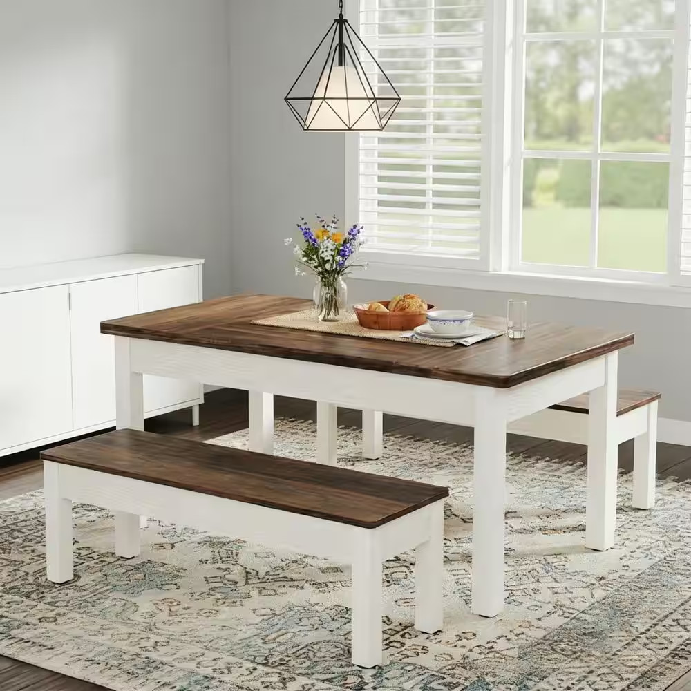 Roesler 3-Piece Rectangle Brown Wood Top Dining Table Set Kitchen Table Set Dine