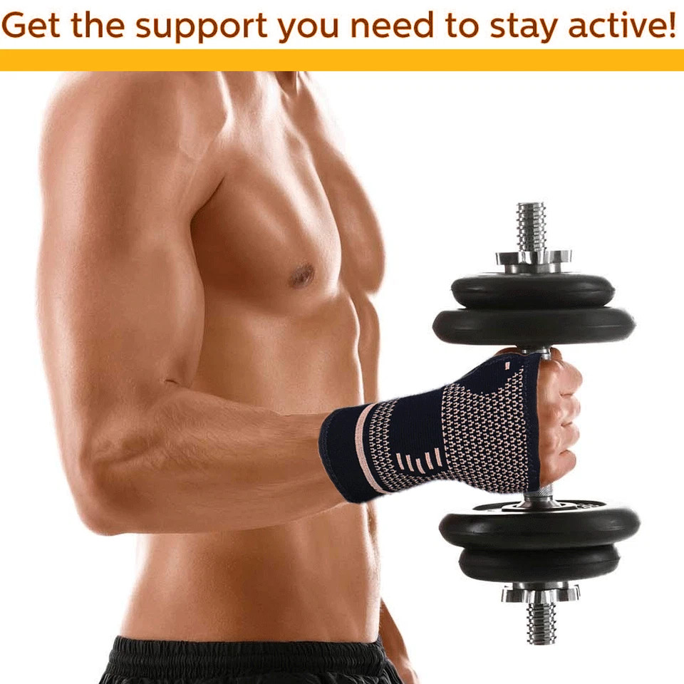 2pcs Copper Wrist Compression Sleeve Comfortable Hand Brace Support for Arthriti