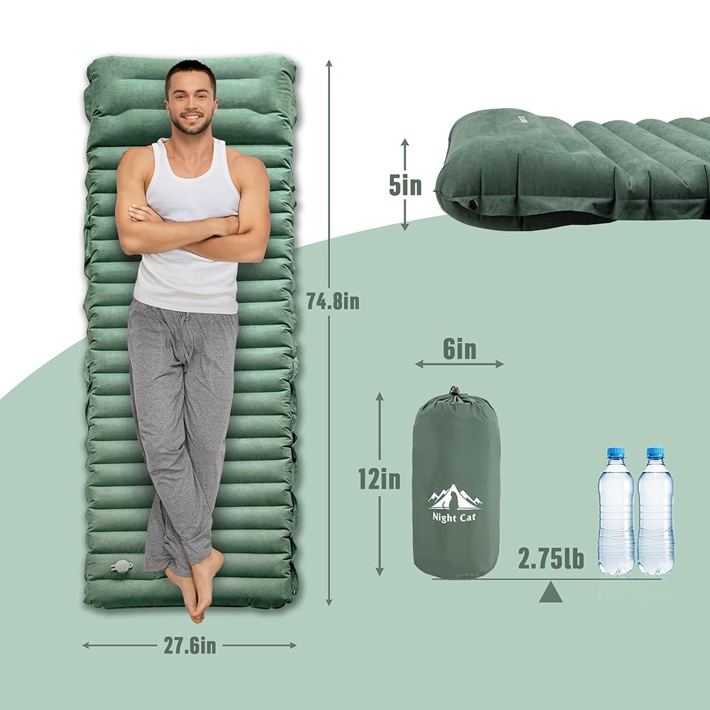 Camping Sleeping Pad 5" in Extra Thickness Inflatable Sleeping Mat Green