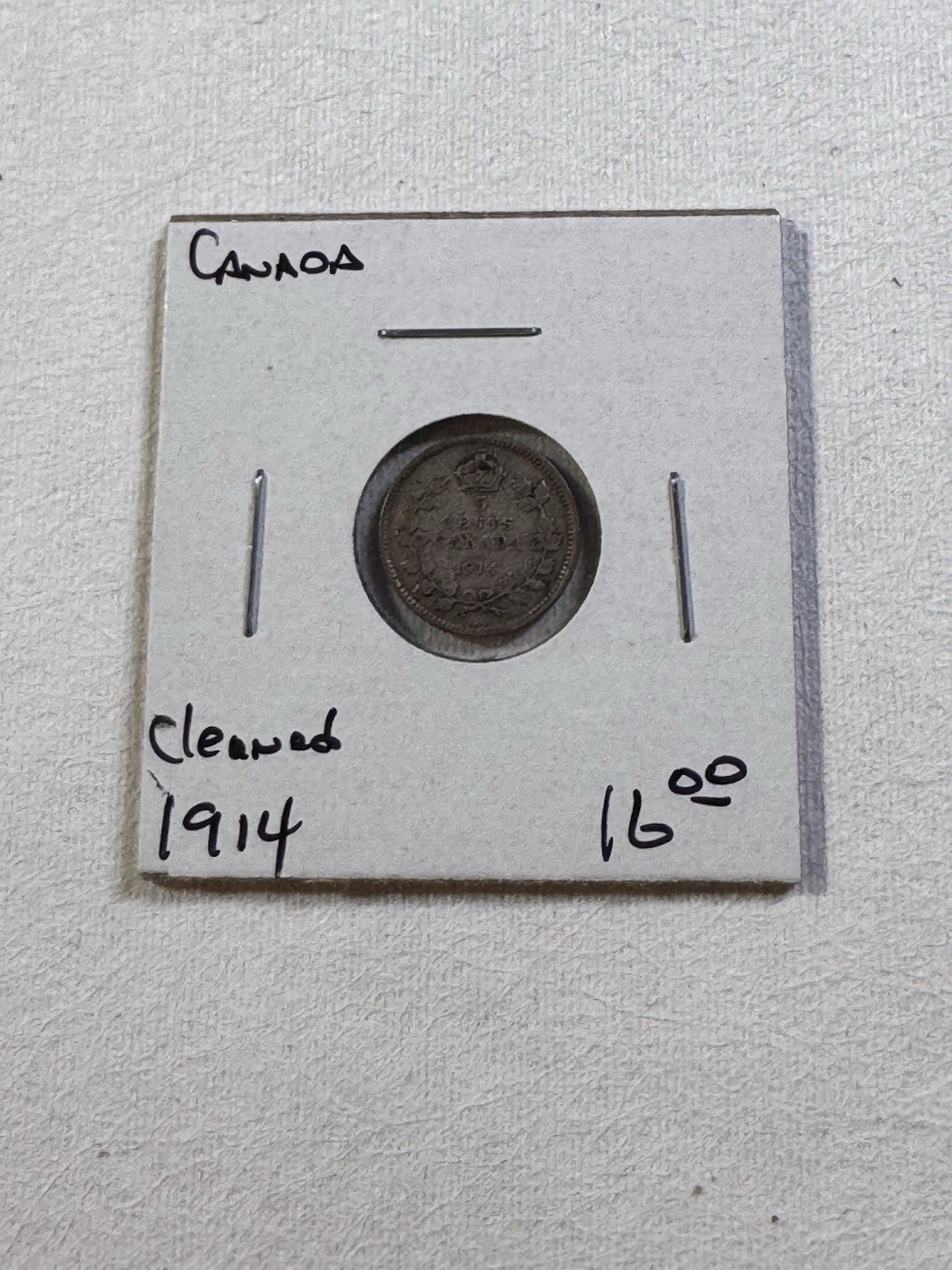 1914 Canada 5 Cents Silver Coin Cleaned