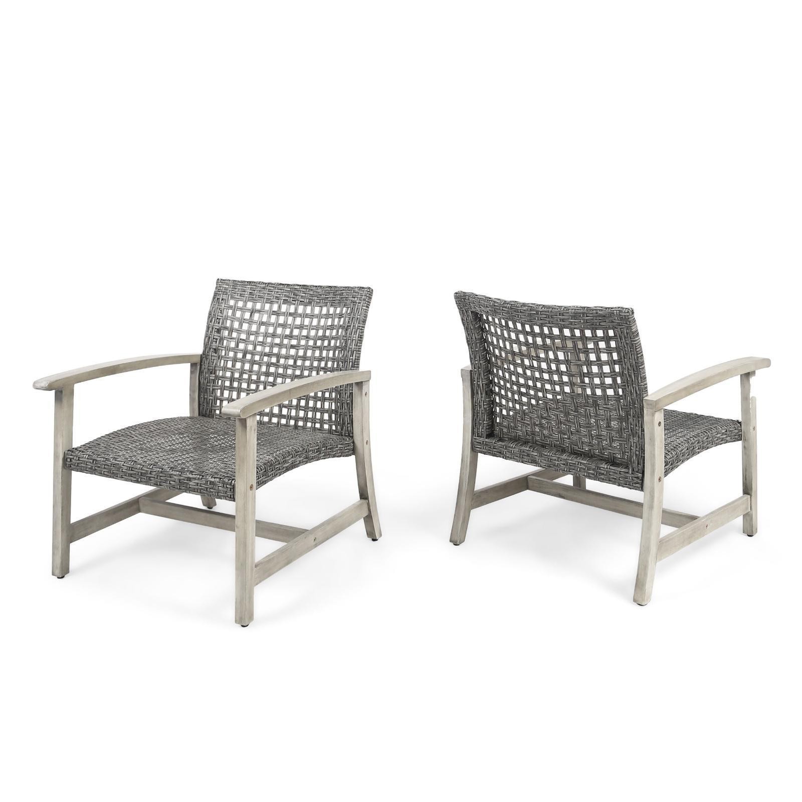 Patio Club Chair with Antique Look, Premium Wicker & Gray Acacia Wood Frame for