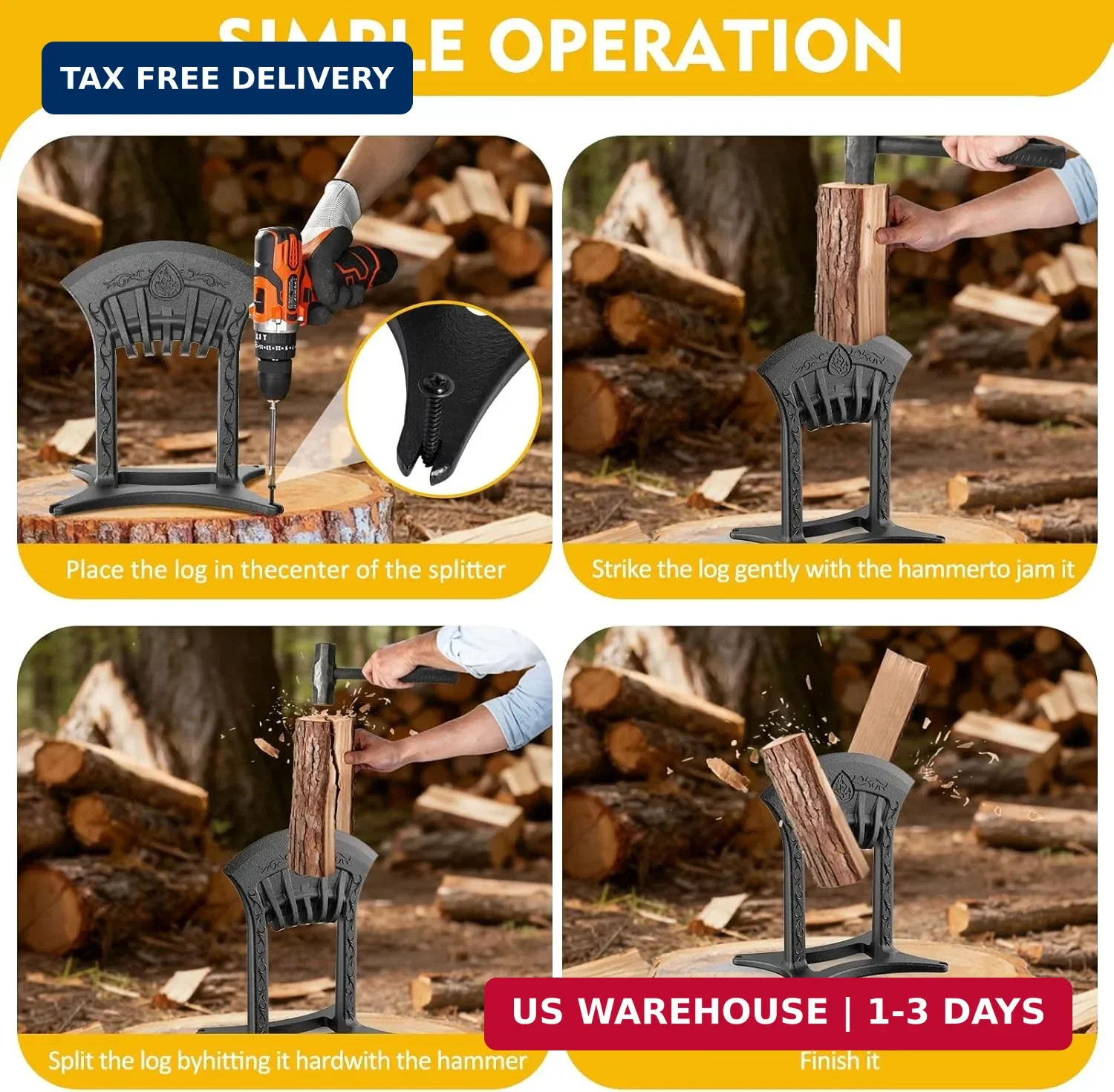 Cast Iron Kindling Splitter with 3Lbs Sledge Hammer,Medium-Sized | One-piece mol