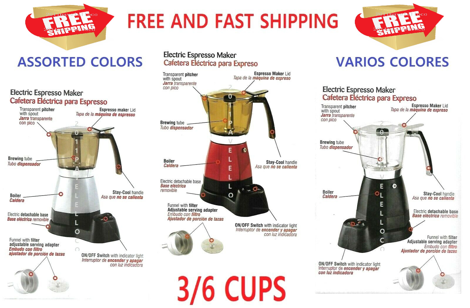 Electric Coffee Maker, espresso 3/6-Cup cafetera electrica cafe / cappuccino