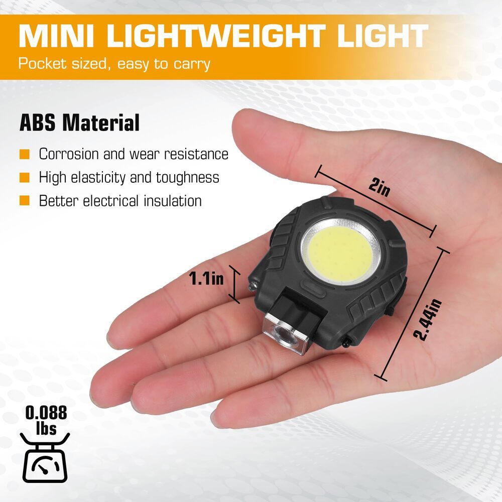 EverBrite 2 Pack Magnetic COB Keychain Work Light Rechargeable Flashlight 6 Mode