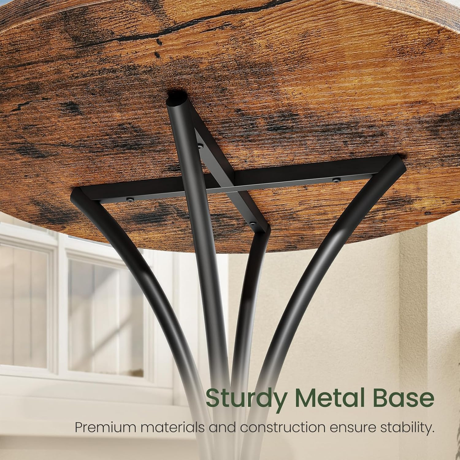 Round High Top Bar Table for Kitchen, Pub, Bistro, Rustic Brown/Black
